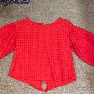 Red Laced up back blouse